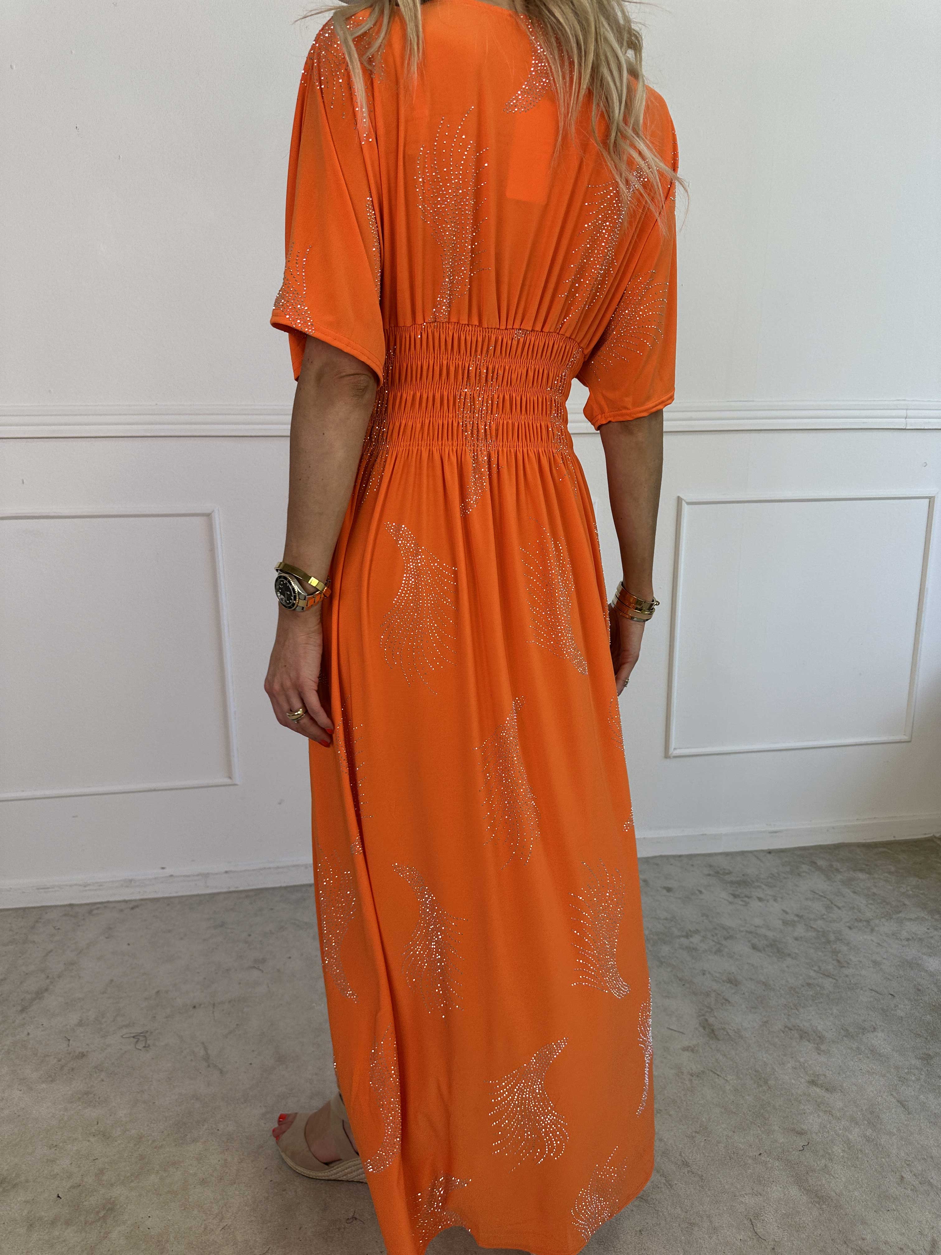 Pams Leaf Crystal - Lang elastisk kjole med mønster af similisten